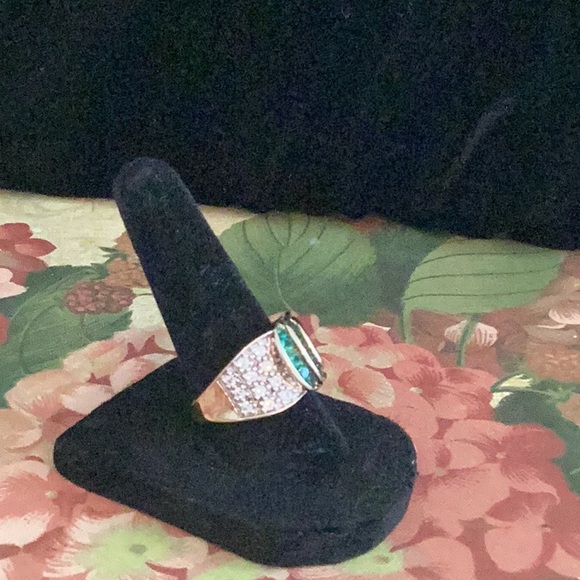 Technibond Gold Plated Green and Clear Crystals Ring - Picture 2 of 6